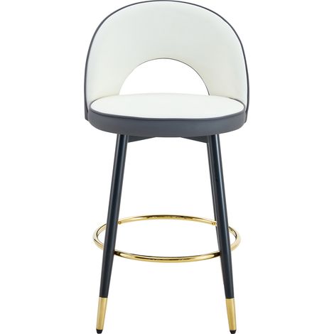 Set de 2 taburetes de bar giratorios 360° en PU gris oscuro y blanco con patas de metal MODENUIT (1/5)