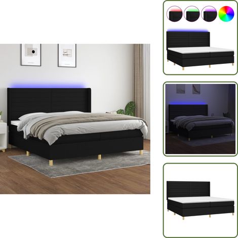 Boxspringbett mit Matratze & LED Schwarz 200x200 cm Stoff - Boxspringbett - Doppelbett - Schlafsystem - Bettenrahmen - Lattenrost