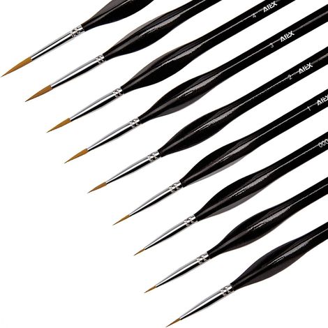 Pinceaux Miniatures - 9 Pièces - Poils Synthétiques Souples - Manche Triangulaire Anti-Roulis - Pour Acrylique Aquarelle Huile Maquillage Nail Art Modélisme (1/5)