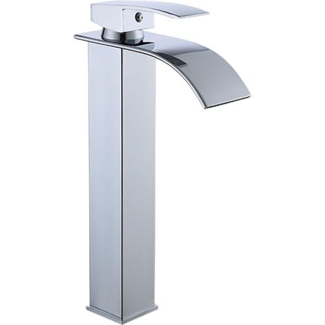 Grifo de lavabo de cascada contemporáneo, fabricado en latón macizo, monomando de alta calidad, agua fría y caliente, con 2 mangueras flexibles, fácil de limpiar. (1/5)