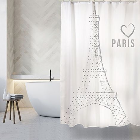 Rideau de douche Français Polyester 180x200cm MON AMOUR Motif Argenté MSV (1/4)