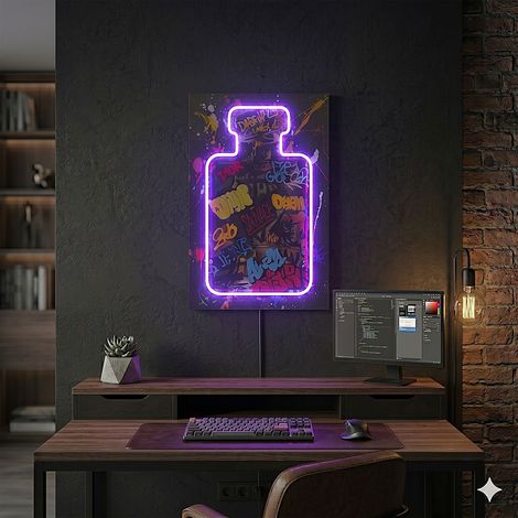 Tableau LED - HOME DECO FACTORY - Flacon - Graphique - Lumineux - Rose et blanc (1/3)