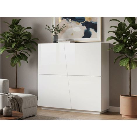 Dmora Buffet design moderne avec 4 portes battantes, Made in Italy, Buffet de cuisine, Buffet avec étagères de cuisine, 120x43h126 cm, couleur blanc brillant, avec emballage renforcé (1/5)