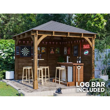 Dunster House Garden Bar Gazebo 3m x 3m Leviathan Heavy Duty Garden Shelter with Log Bar Included