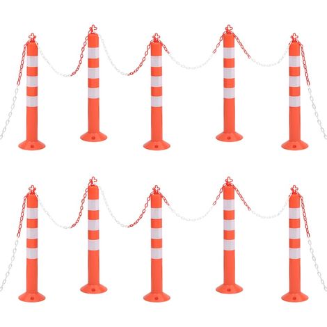 vidaXL Traffic Control Bollards 10 pcs with Chain 75 cm PE (1/5)