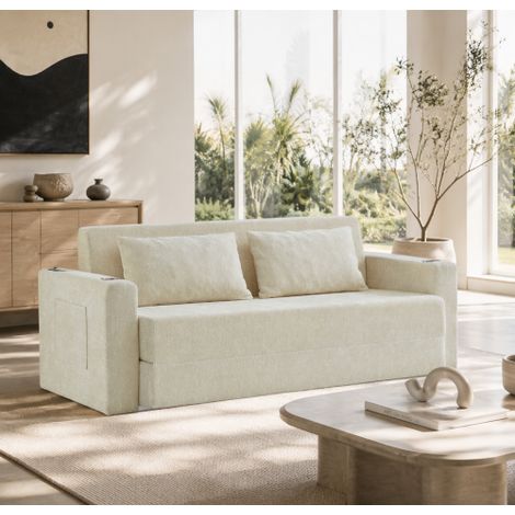 Canapé-lit d'intérieur, canapé 2 places, canapé pliant 2 en 1, tissu chenille (effet brillant), idéal pour les salons et les appartements, comprend 2 coussins, une fonction de chargement USB et 2 maga (1/5)