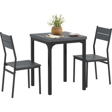 Conjunto de comedor de tres piezas minimalista y compacto, encimera efecto imitación madera gris para espacios interiores reducidos (1/4)