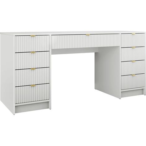 Mobilier1 – Bureau droit blanc 154x76x55cm – Stratifié et MDF – Avec tiroirs intégrés – Poignées en métal modernes