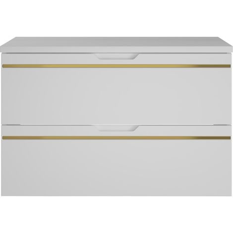Meuble sous vasque suspendu avec plan ESPERO blanc 80 cm - bande décorative dorée