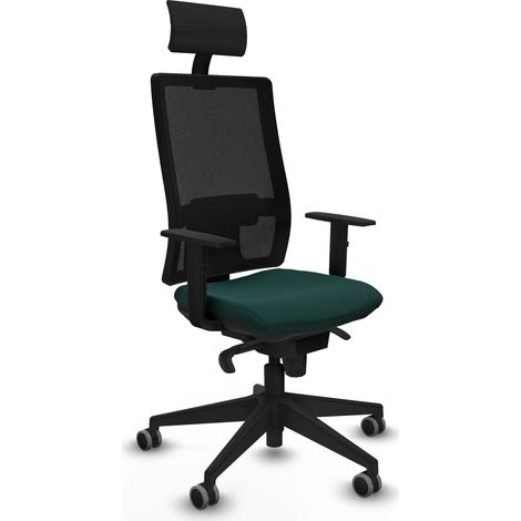 Horna sincro malla negra similpiel verde botella brazos 1D base piramidal cabecero fijo ruedas 65mm engomadas (1/5)