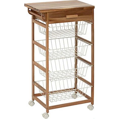 Desserte roulante de cuisine avec 4 paniers coulissantes et 1 tiroir, coloris beige - Longueur 50 x Profondeur 34,5 x Hauteur 88,8 cm (1/4)