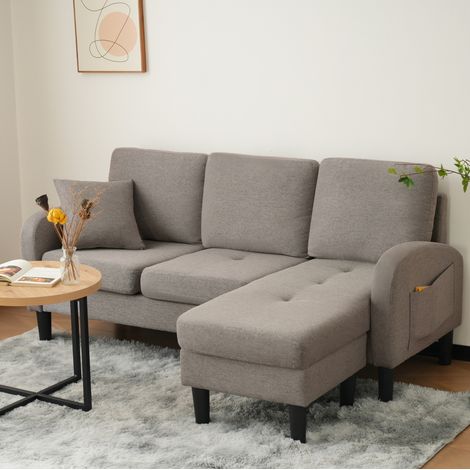 Sofá Modular 166x118x77 Cm Tela Lino-algodón Gris Antiguo, Chaise-longue Reversible (1/5)