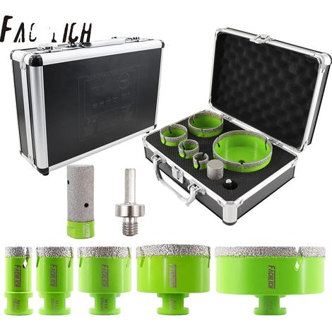Set di punte diamantate per carotaggio, 7 pezzi, diametro di foratura 25/35/50/68/100 mm, lunghezza di lavoro 35 mm, lunghezza totale 60 mm, filettatura M14 (1/5)