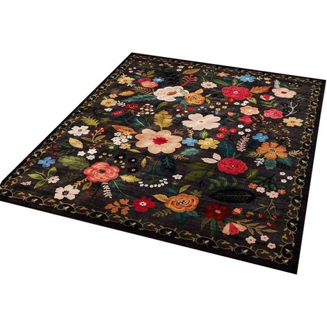 Tapis Bohémien Fleurs - Imitation Cachemire Polyester - Antidérapant Lavable Machine - Salon Salle De Bain - 120x180 Cm (1/5)