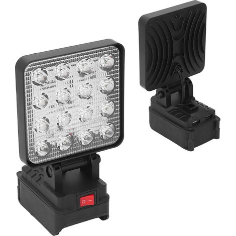 Projecteur de travail LED carré de 10 cm (4 pouces) avec 16 LED haute luminosité, étanche et sans fil, pour batterie 20 V DCB208. (1/5)