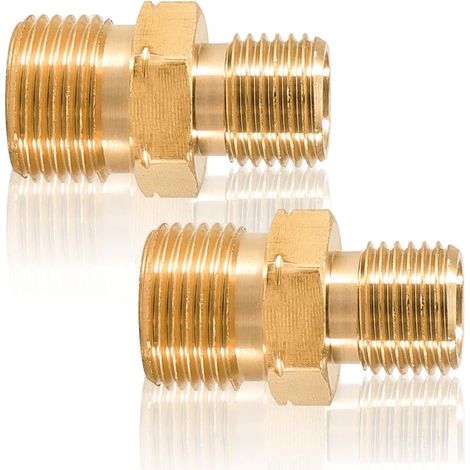 Lot de 2 Raccords de Tuyau de Gaz en Laiton Double Mamelon pour Propane et Acétylène Filetage Extérieur 1/4 Pouce Droite vers 3/8 Pouce Gauche (1/2)