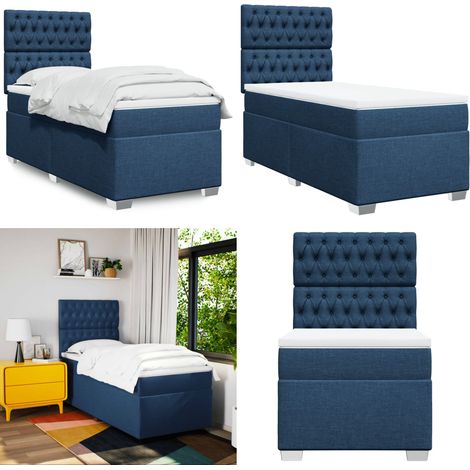 Giroletto a Molle con Materasso Blu 90x200 cm inTessuto - Materasso a molle insacchettate - Letto a molle