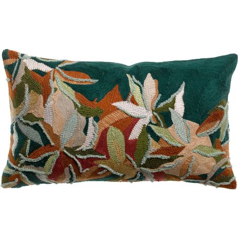 VIVARAISE - Coussin brodé Alina en coton 100 % - Pétrole - 30 x 50 cm (1/4)