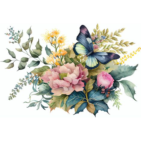 Papier peint panoramique - Fleurs Papillon - 130 cm x 79 cm (1/2)