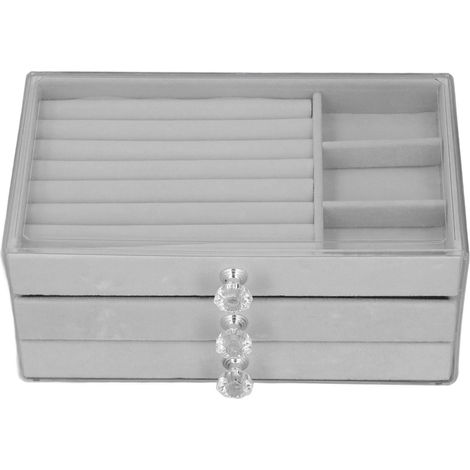 Organisateur de Bijoux en Acrylique à 3 Tiroirs - Boîte de Rangement Transparente pour Boucles d'Oreilles et Colliers - Support de Présentation Gris (1/5)
