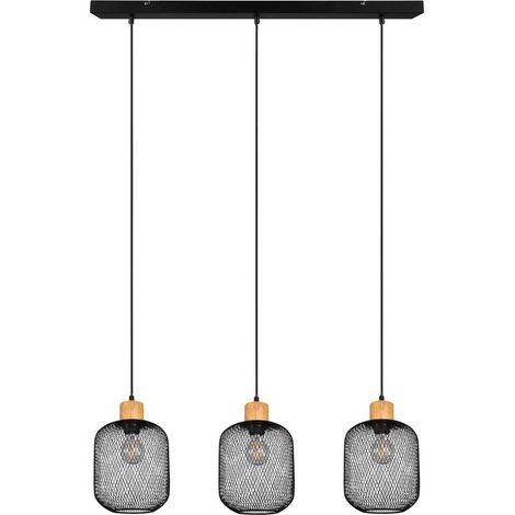 Suspension CALIMERO noire bois clair 3xE27 H150cm RL (1/10)