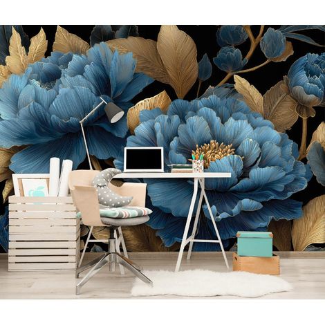 Fototapete Blumen Blätter Glamour, für Wohnzimmer und Schlafzimmer, 150 x 105 cm – Komplettset inkl. Kleister & Anleitung (1/5)