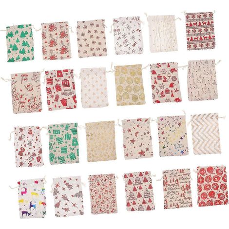 25 sachets cadeaux en toile de jute, sachets cadeaux de Noël, décorations à suspendre au sapin de Noël (1/5)
