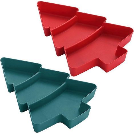 Lot de 2 assiettes à bonbons en forme de sapin de Noël, pour apéritifs, confiseries, fruits secs et autres gourmandises. Idéales pour les gâteaux, les pâtisseries et les desserts.-26.00X18.00X3.00CM (1/4)