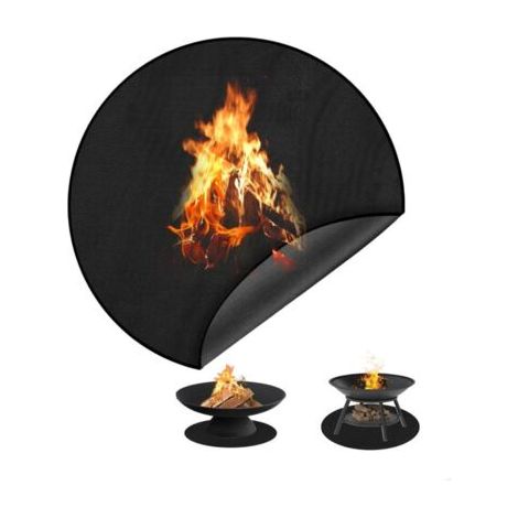 QORVA-120cm Tapis de Brasero Rond,  Tapis Barbecue Sol Exterieur, Tapis Ignifuge, Imperméable, Résistant à l'huile, Tapis de Sol Anti-Feu pour Protection de Cheminée, Sol, BBQ et Braséros, Pelouse