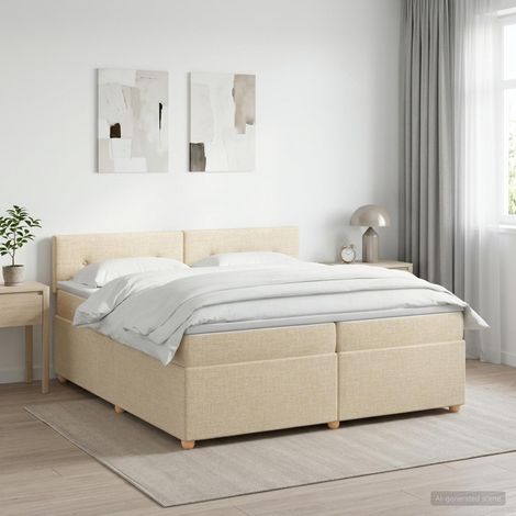 vidaXL Lit boxspring avec matelas Crème 200 x 200 cm Tissu (1/5)