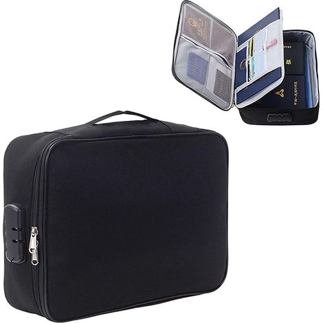 Sacs de rangement avec serrure, Boîte organisatrice pour documents importants, Pour la maison et le bureau, Noir 2 couches (1/5)