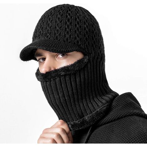 Cagoule thermique d'hiver en maille avec doublure polaire chaude, cache-cou, masque de ski épais et coupe-vent pour adultes, hommes et femmes, sports de plein air - taille unique