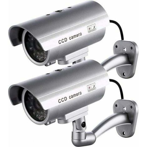 Lot de 2 fausses caméras, fausses caméras d'extérieur pour une utilisation intérieure et extérieure, forme sphérique avec LED clignotante, RTGPT (argent) (1/4)
