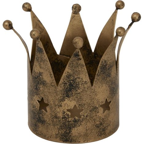 Antique Crown Tealight Holder - Metal - L7 x W7 x H8 cm - Gold