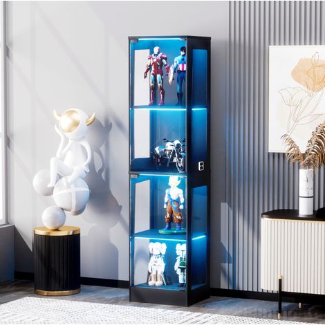 Vetrina in vetro a 4 livelli con LED, sensore intelligente, 40x35x165 cm, nera, REDOM (1/5)