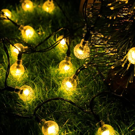 Guirlande lumineuse solaire d'extérieur, 12 m (39 pi), 100 LED, 8 modes d'éclairage, boules de cristal, étanche, jaune chaud-AquaForge