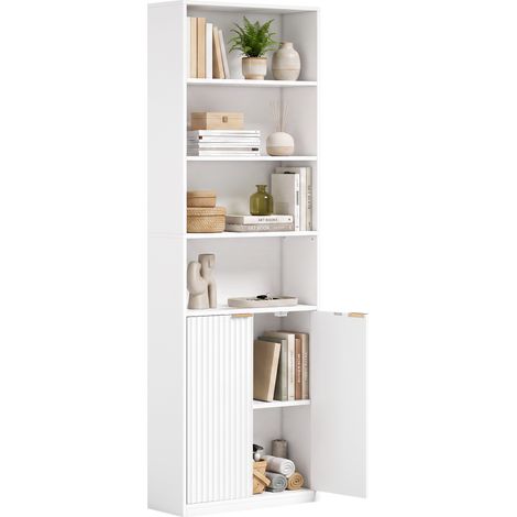 HOMCOM Bookcase with Adjustable Shelf 6-Tier Tall Bookshelf, White (1/5)
