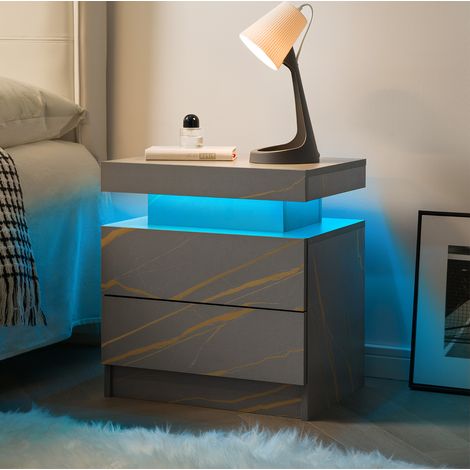 MEUBLIV mesita de noche LED 50x53x36 cm gris y dorado – 2 cajones, almacenamiento moderno (1/5)