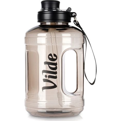 Black Water Bottle with Straw, 1.6L Capacity (1/5)