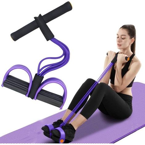 Appareil de musculation abdominale avec 6 tubes élastiques, pédales de résistance, pour fitness à domicile, violet (1/2)