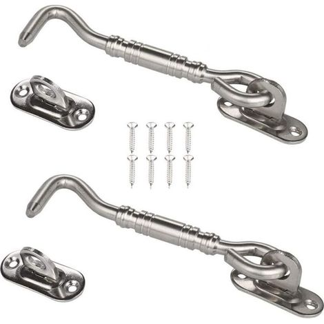 Cabin Hook,2 Pack Stainless Steel Shed Lock 6 Inch Gate Latch for Door Window Lock Silver