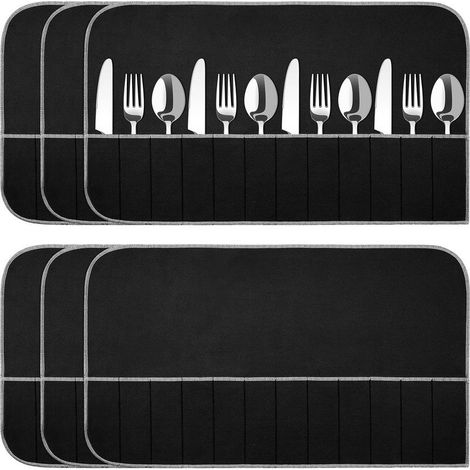 Set of 6 silver-colored, tarnish-resistant felt storage bags for kitchen cutlery and utensils (1/5)