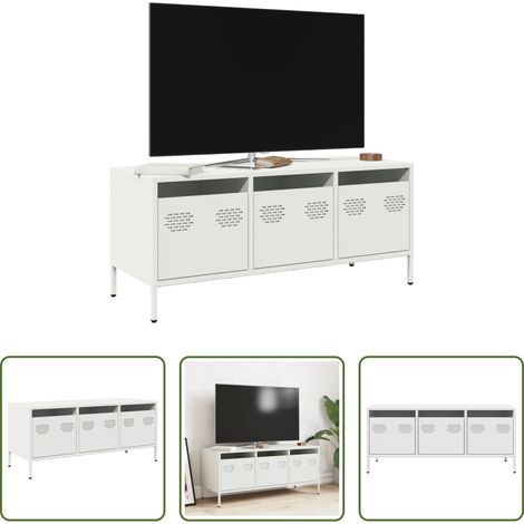 Meuble tv blanc - Meuble TV blanc 101,5x39x43,5 cm acier laminé à froid (1/5)