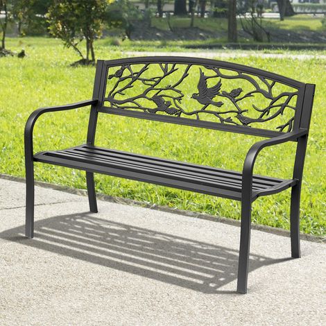 Banc de Jardin 3 Places banc extérieur jardin Style Rural Chic pour balcon terrasse patio 127x60x85 cm métal époxy anticorrosion Noir
