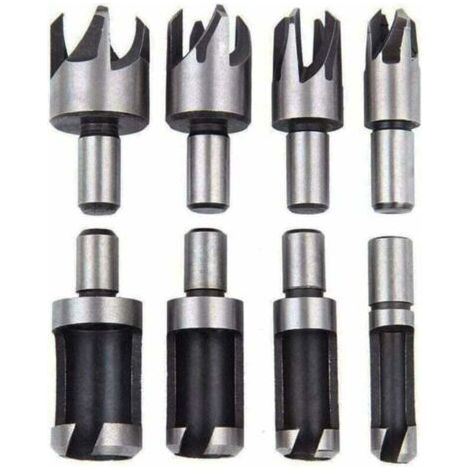 Fraise Bouchonner Bois Lot de 8 Mèche Bouchon Bois Foret Faire Cheville Outil de Coupe pour Faire une Bois Bouchon Cheville Tourillon Goujon Tenon Dowel (1/4)