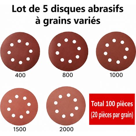 Lot de 100 disques abrasifs 125 mm 8 trous grains 400 à 2000 auto-agrippants pour polissage 100 400-2000 10 g – Livraison gratuite