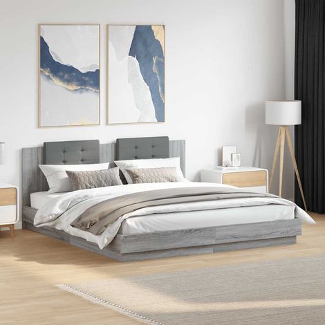 vidaXL Estructura de cama cabecero luces LED gris Sonoma 160x200 cm (1/5)