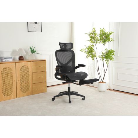 Sedia da ufficio ergonomica pieghevole con poggiatesta 3D, supporto lombare regolabile, rete nera (1/5)