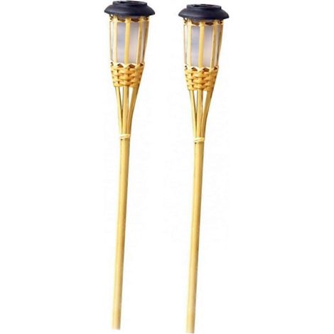 Lot de 2 lampes torches solaires de jardin avec piquet, lampes LED étanches pour allée, terrasse et pelouse