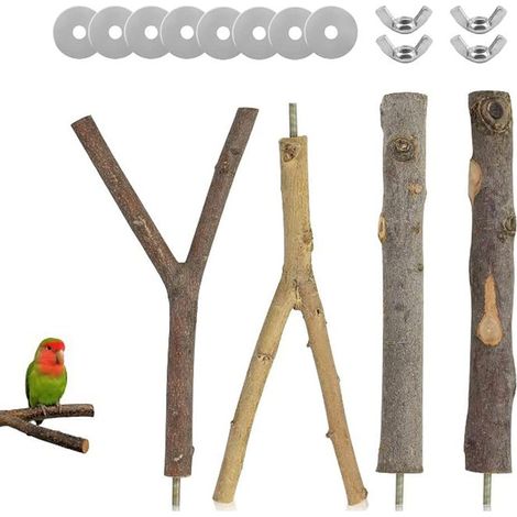 4 perchoirs pour oiseaux, perchoirs pour cage à oiseaux, jouets en bois pour oiseaux, perruche (1/5)
